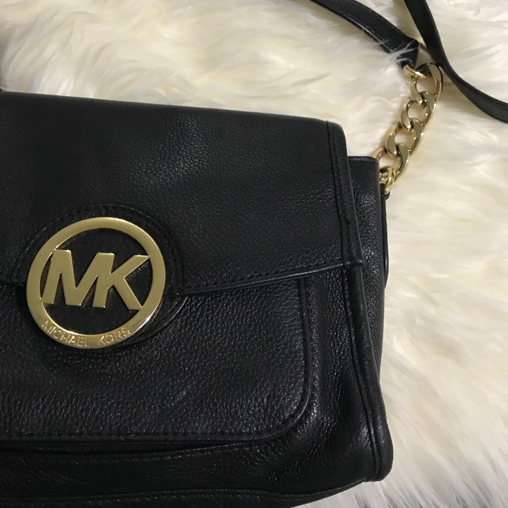 Michael Kors Black Crossbody Bag with Gold Accents